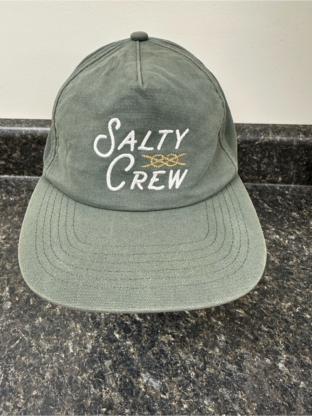 Salty Crew Olive Green Embroidered Logo Cap with Gold Accent